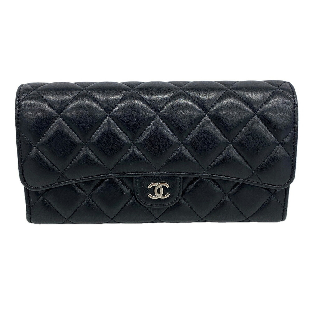 Chanel Matelassé Lambskin Long Wallet, Black, Women's, P3588982